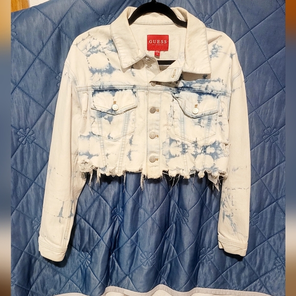 Guess Jackets & Blazers - Guess White Denim Jacket with Light Blue Accents